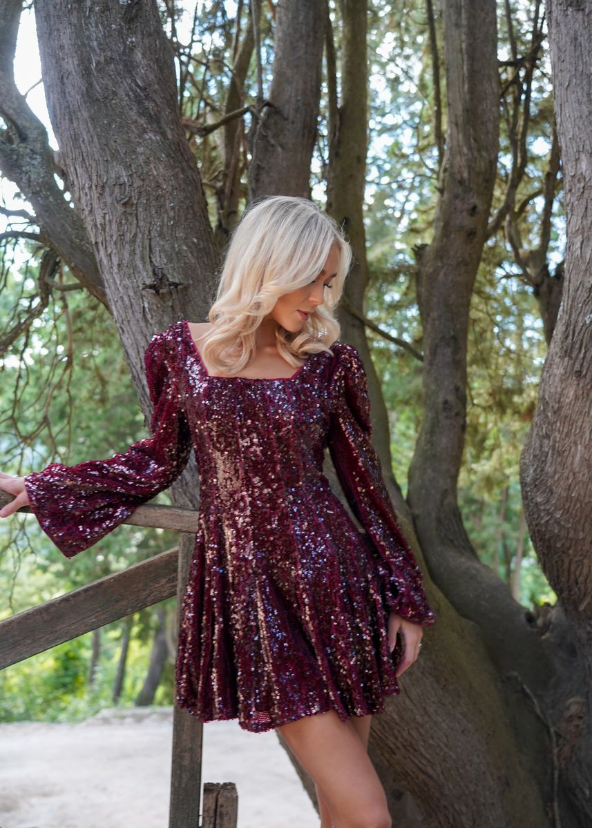 SOPHIE SEQUIN DRESS Bordeaux