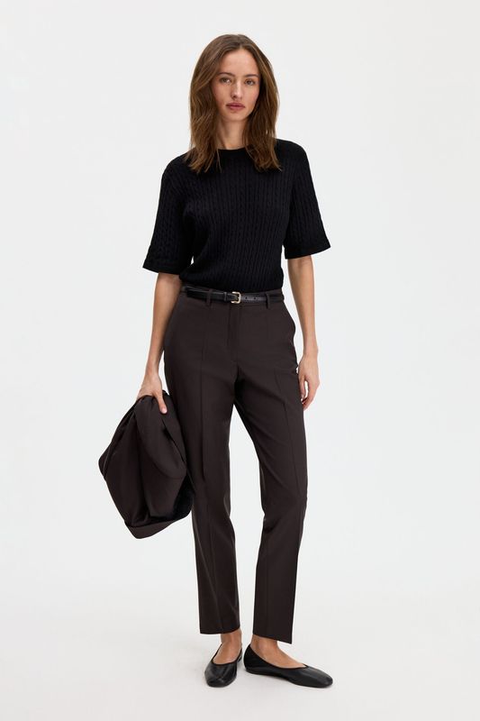 EMMA CROPPED COOL WOOL TROUSERS Dark Chocolate