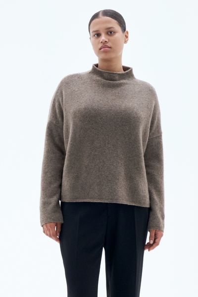 Hovedbilde MIKA YAK FUNNELNECK SWEATER Dark Taupe Melange