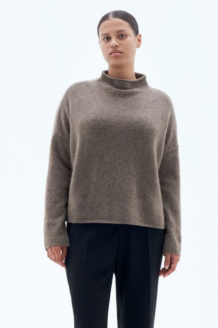 Hovedbilde MIKA YAK FUNNELNECK SWEATER Dark Taupe Melange