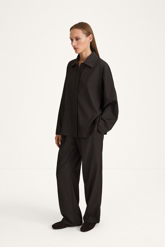 BRENLY SHIRT Coffee Pinstripe